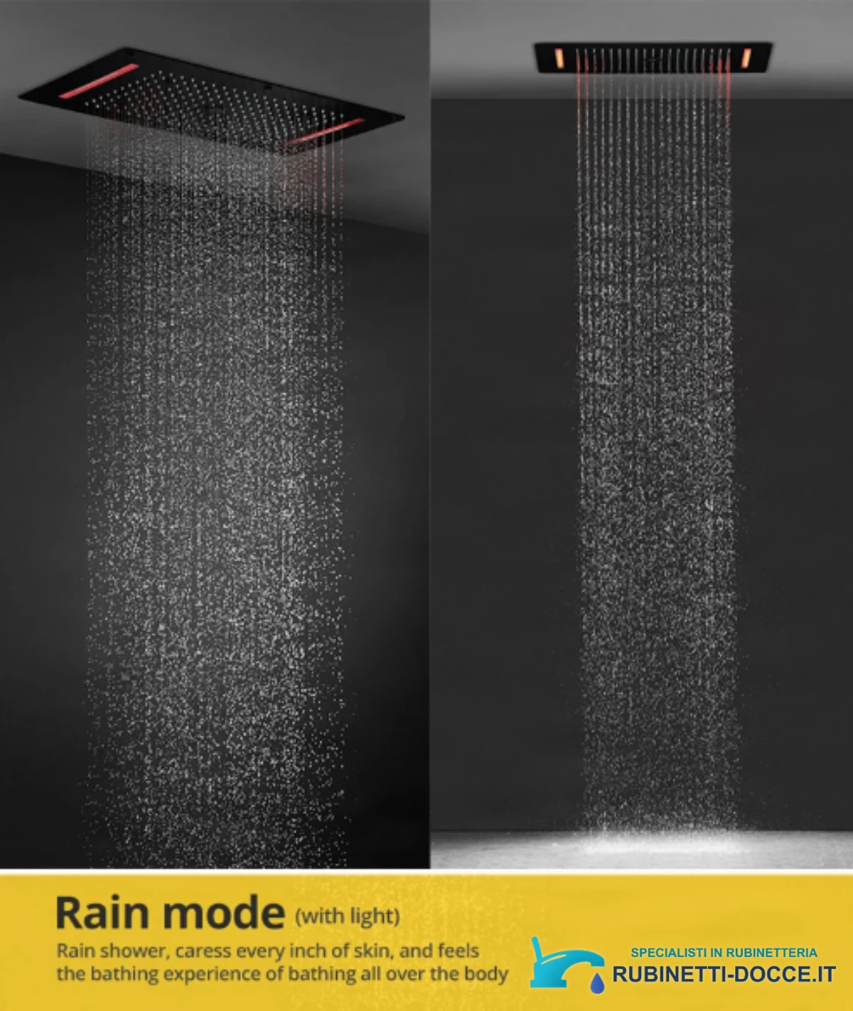 Sistema doccia a incasso ELITE EDITION BCS1557 termostatico con LED, getto a cascata e idromassaggio, nero e nero opaco