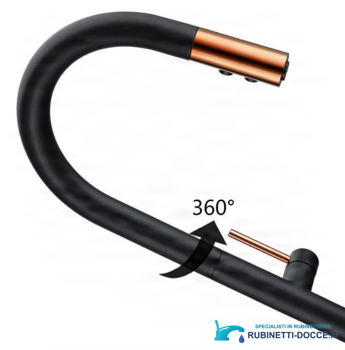 Rubinetto da cucina woo-13826 con doccetta estraibile, bocca girevole e finiture cromatiche multiple