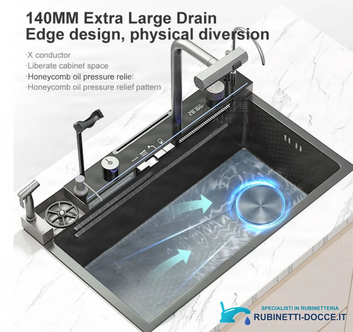 Rubinetto da cucina ELITE EDITION KS2299 multifunzione con doccetta estraibile, getto a cascata e LED, in più finiture