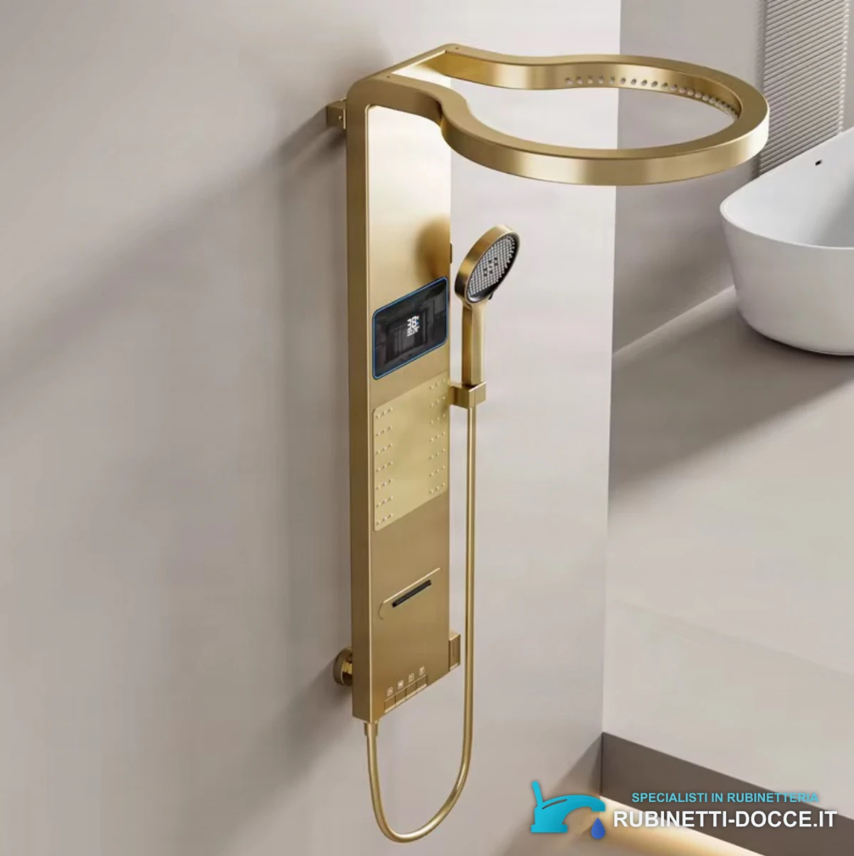 Pannello doccia ELITE EDITION BSE1424 a parete con LED, getti massaggianti e finiture grigio grafite, grigio scuro e oro