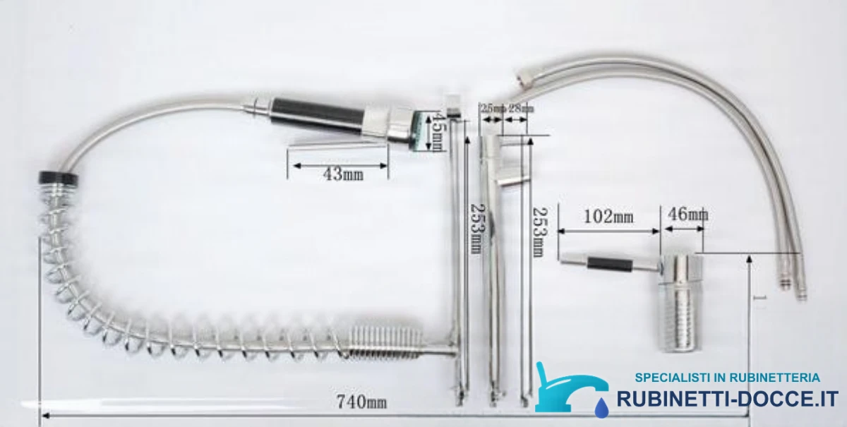 Rubinetto da cucina EYN0141 semiprofessionale a doppia uscita con doccetta estraibile, in più finiture
