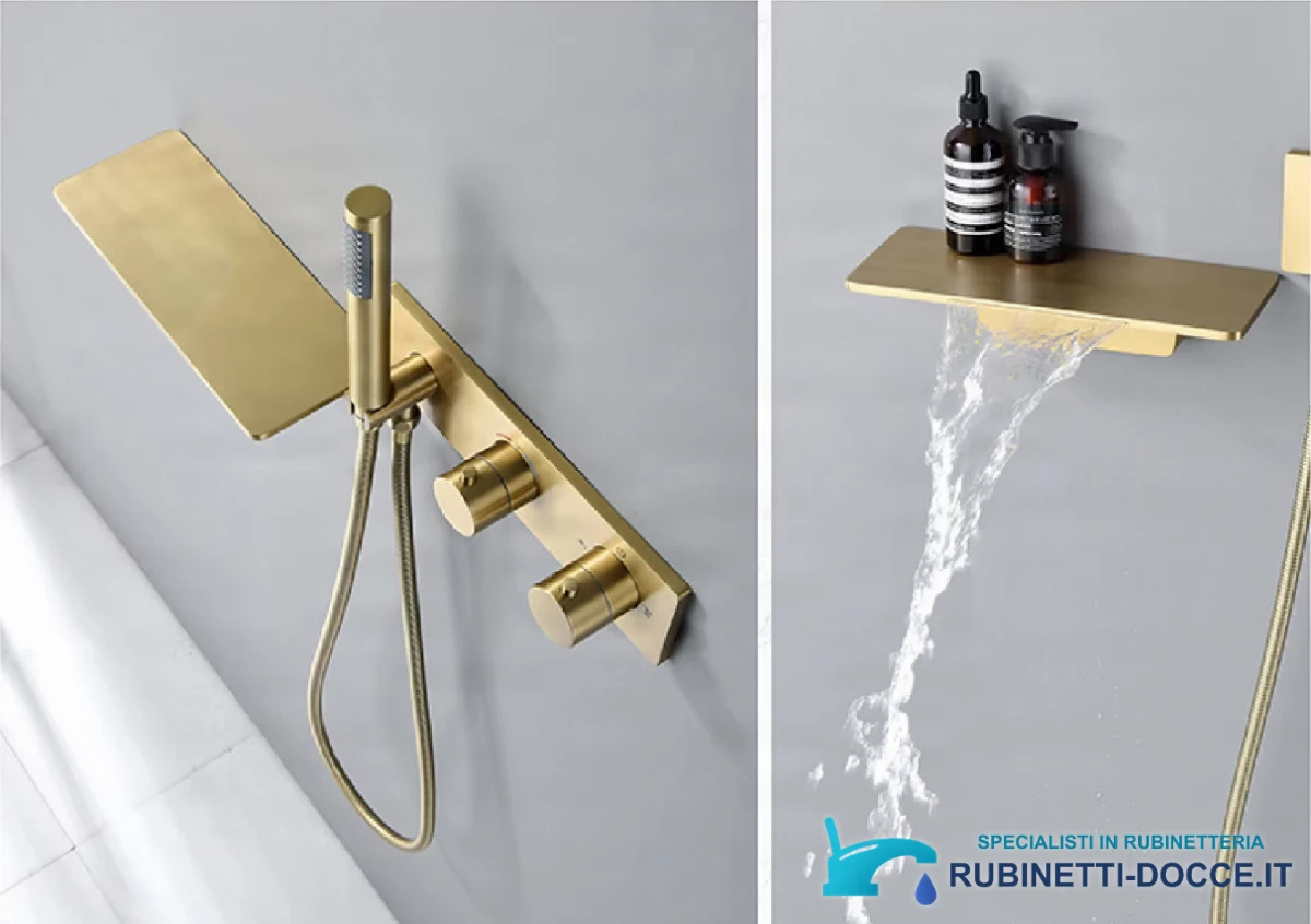 Sistema doccia da incasso ELITE EDITION BCS1499-1 termostatico con LED e cascata, in diverse finiture tra cui oro spazzolato e nero opaco