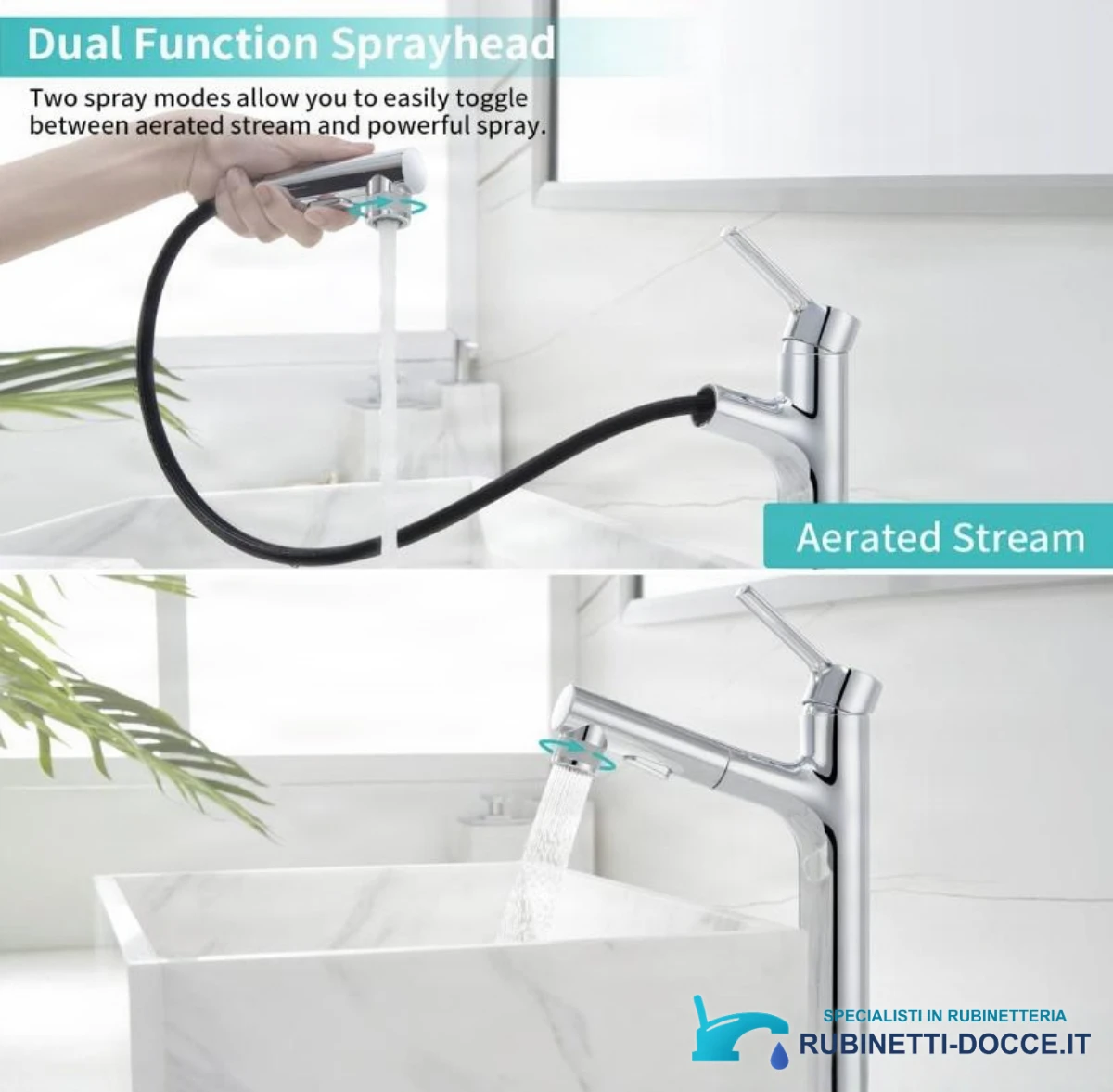 Rubinetto da bagno EYN IZK1444 con doccetta estraibile, in cromo o nero opaco