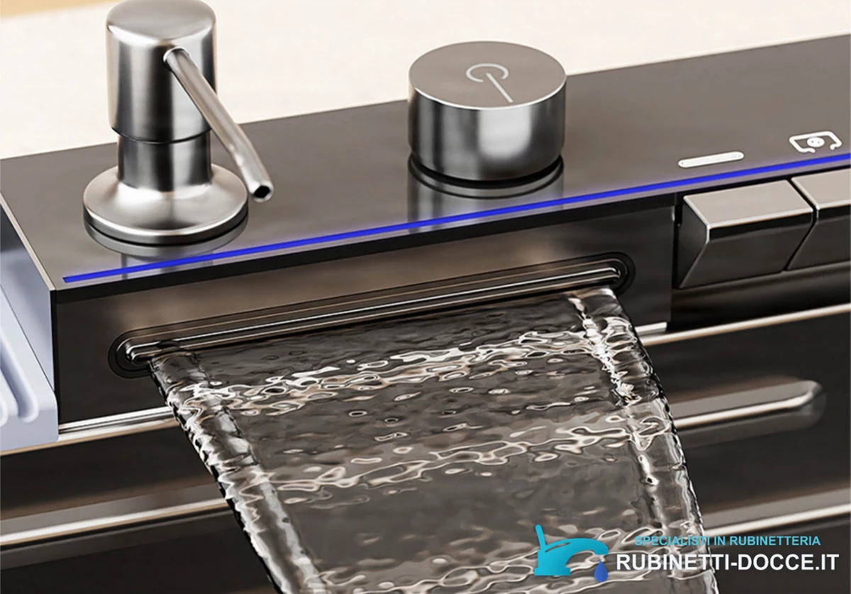 Rubinetto da cucina ELITE EDITION KS2199 con doccetta estraibile e LED, nero grafite, nero e nero con dettagli argento