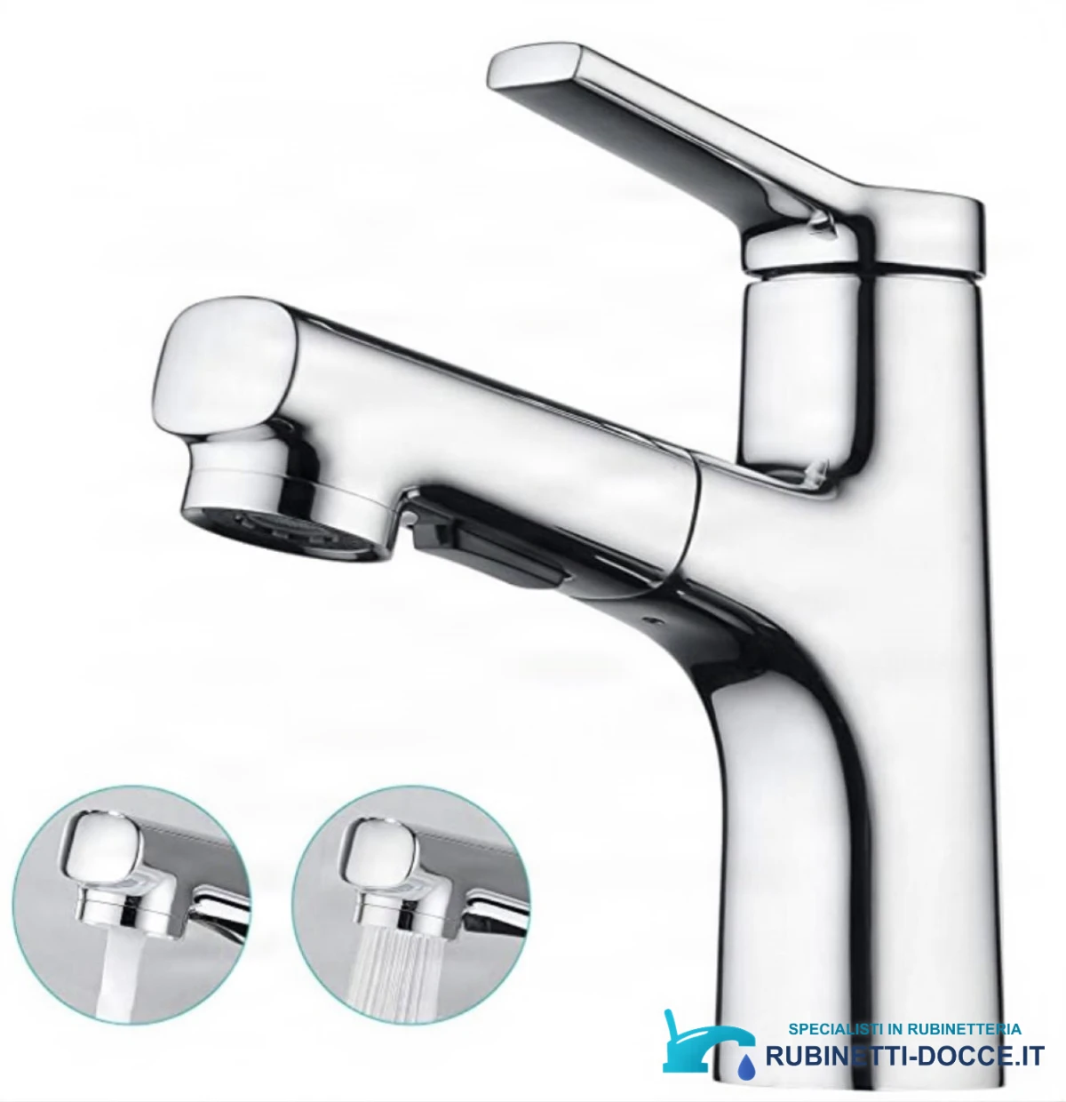Rubinetto da bagno EYN IZK1444 con doccetta estraibile, in cromo o nero opaco