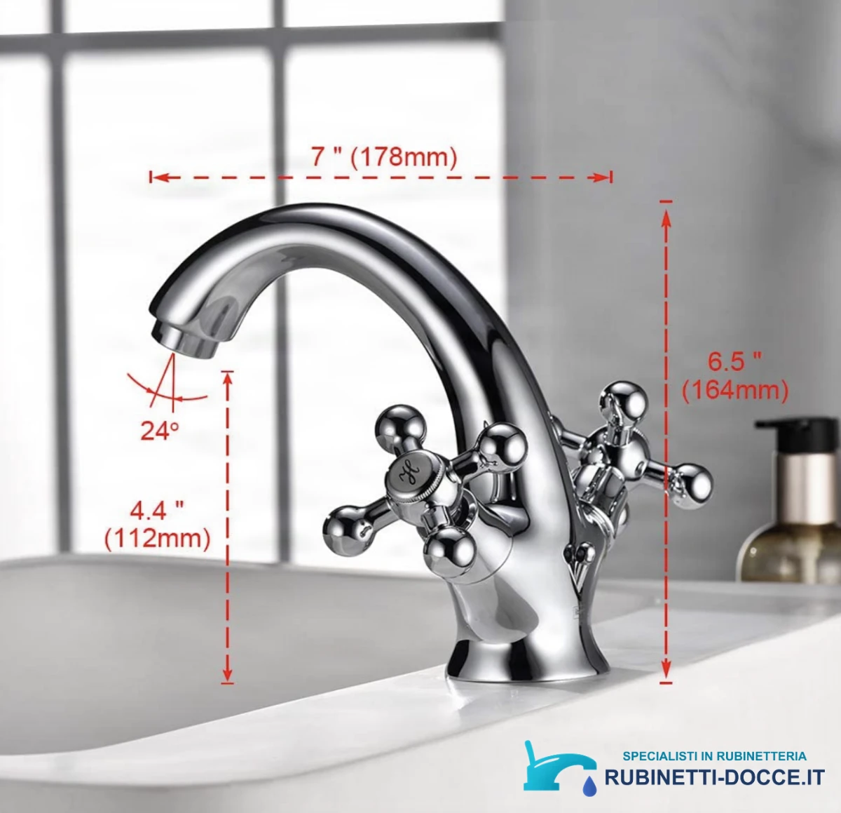 Misure tecniche del rubinetto bidet cromato UC1143: 178 × 164 mm