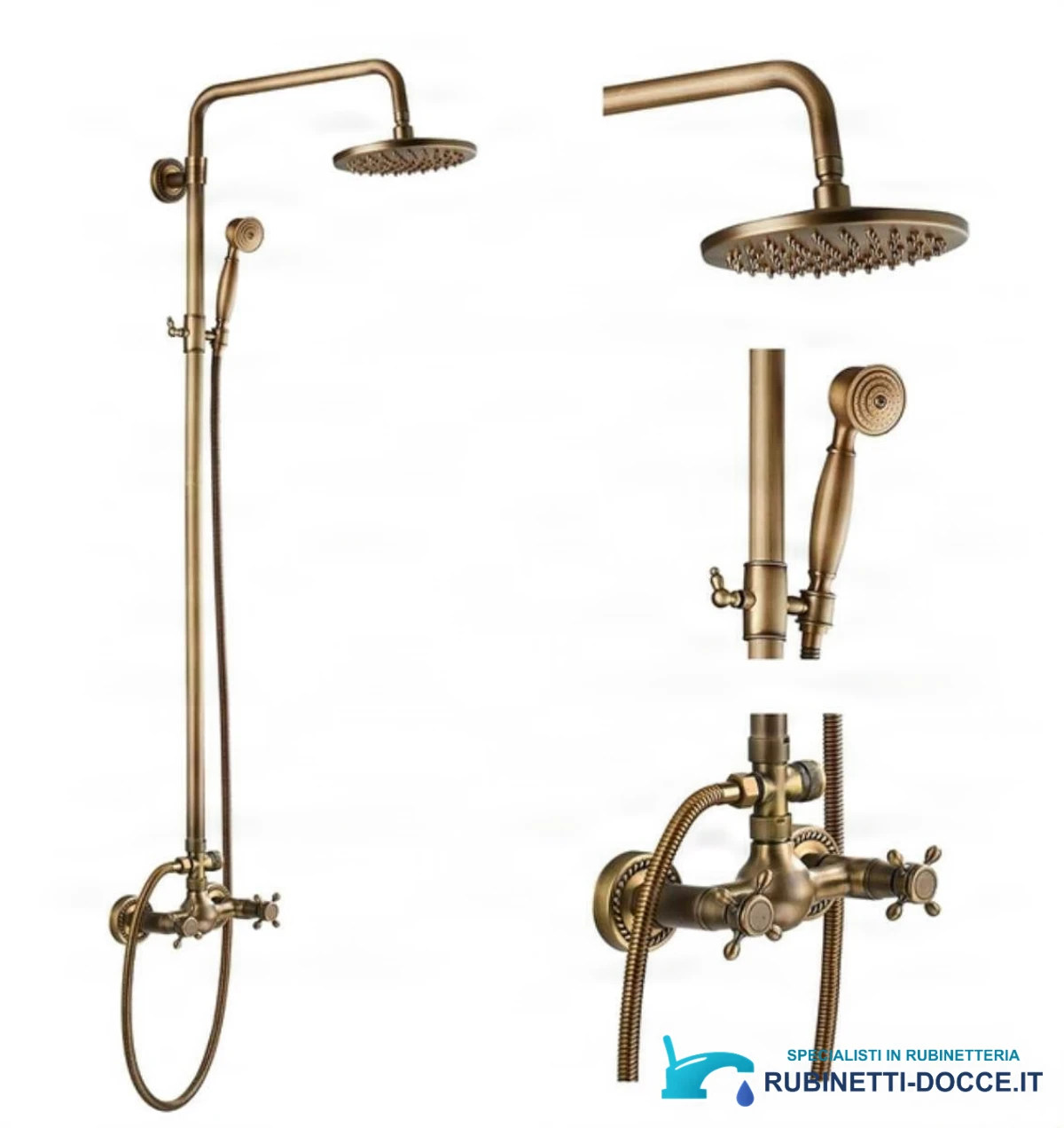 Sistema doccia TN1700 da esterno in ottone con LED, getti multipli e finiture multiple