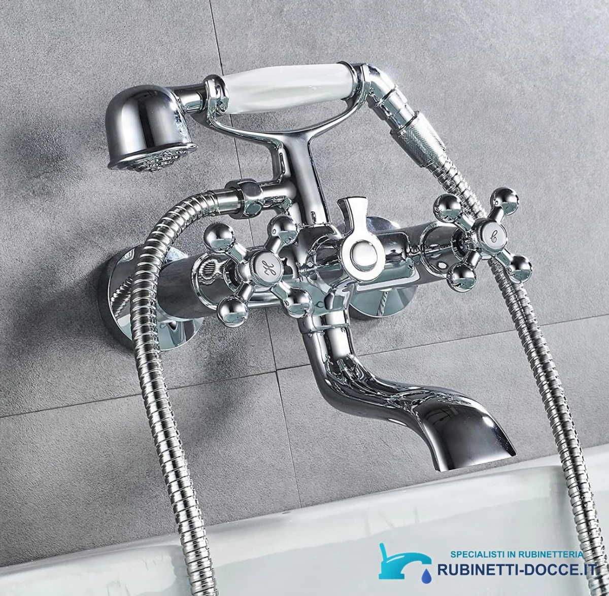 Rubinetto bidet rustico UC1143 cromato con doccetta e manopole a croce