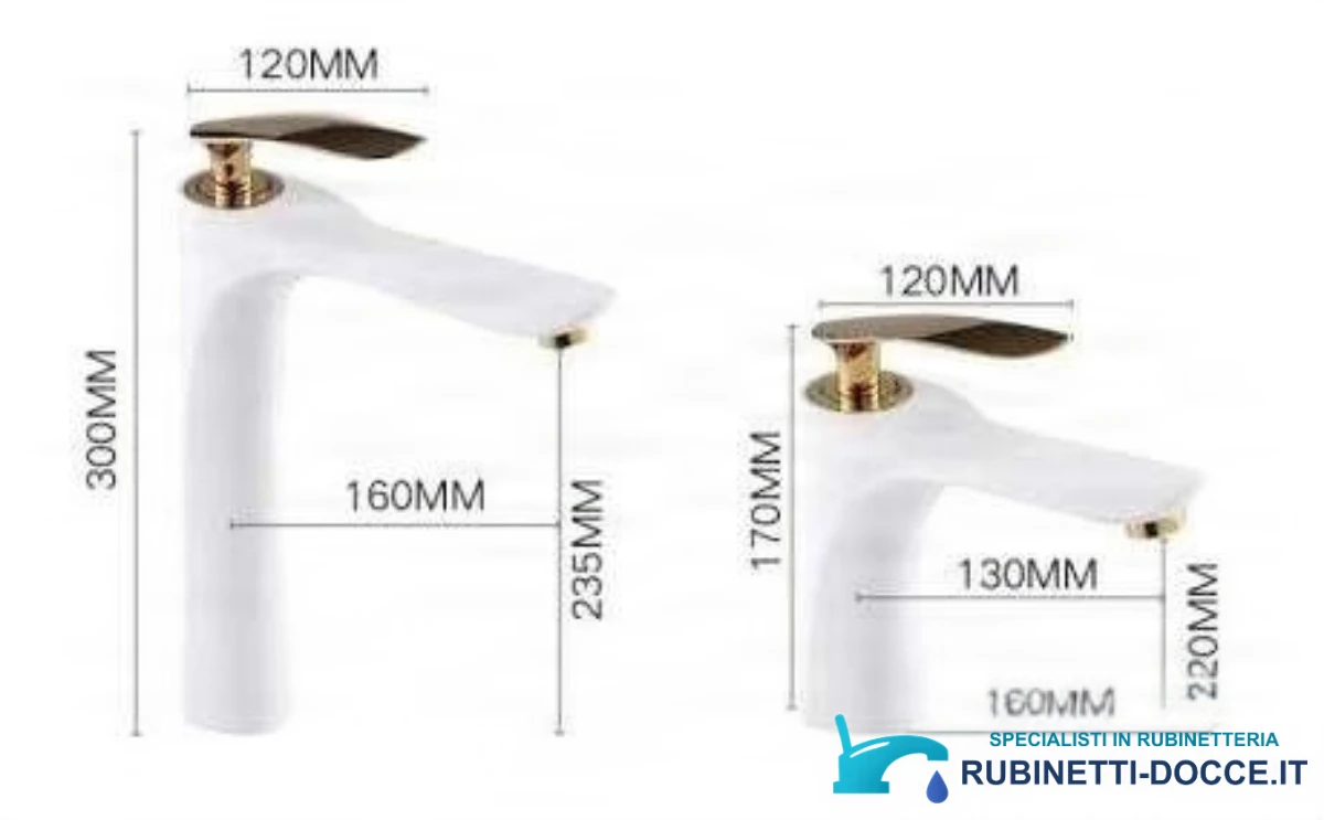 Specifiche del miscelatore da bagno da appoggio EYN BZ2224: altezze 300 e 170 mm
