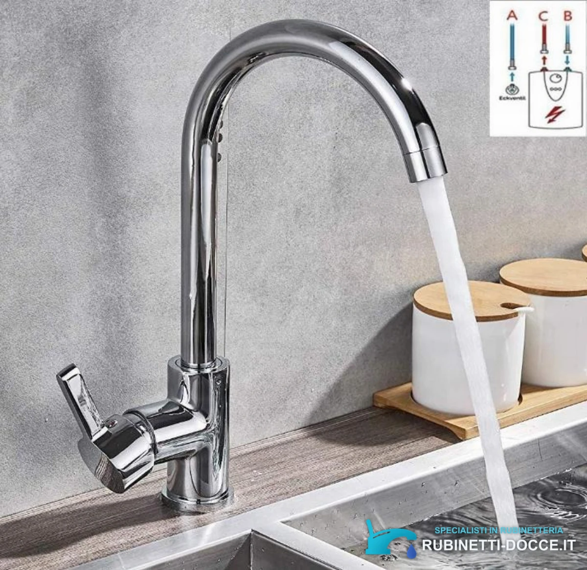 Rubinetto da cucina a bassa pressione NT1311 in uso su un lavello