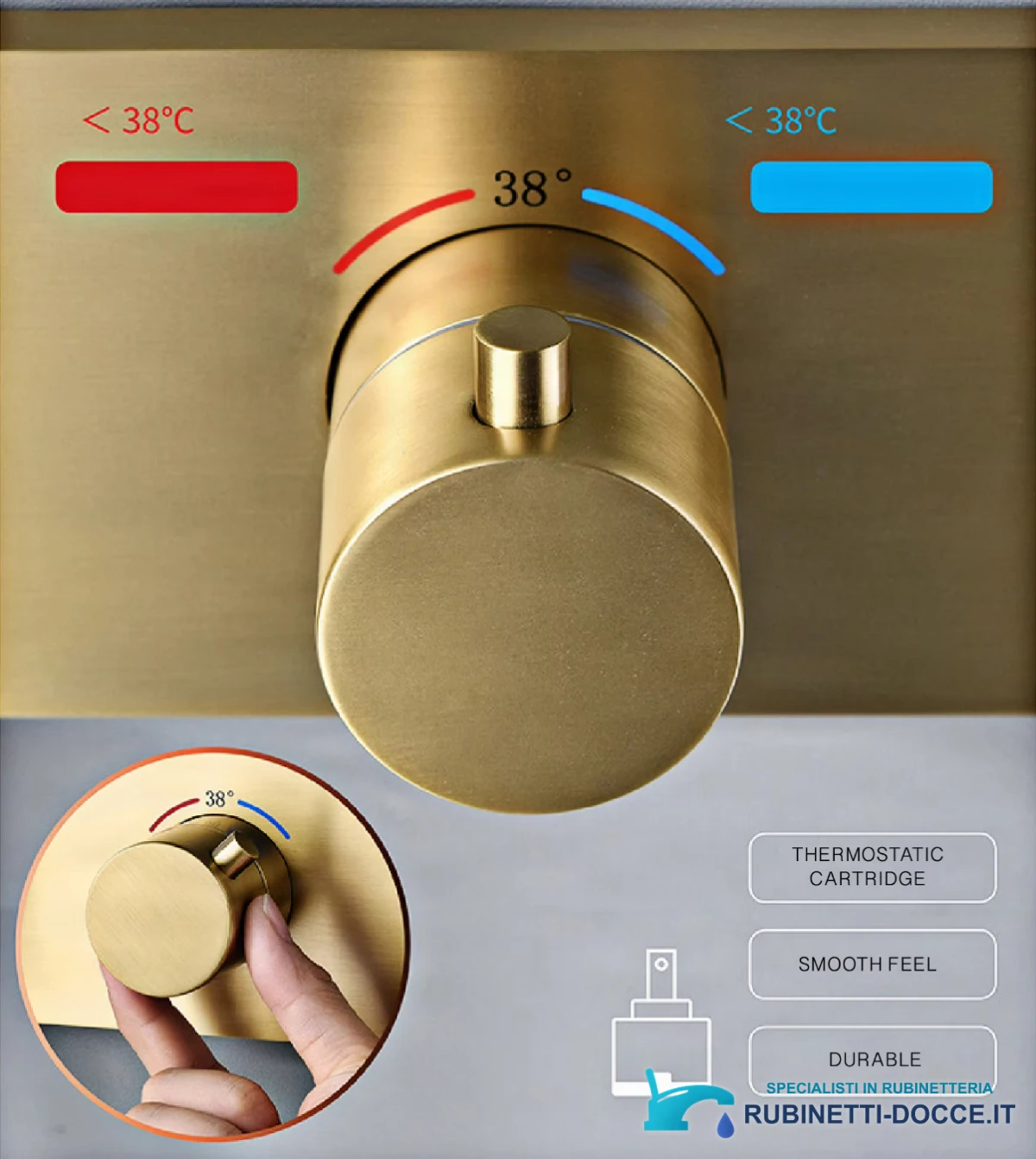 Sistema doccia da incasso ELITE EDITION BCS1499-1 termostatico con LED e cascata, in diverse finiture tra cui oro spazzolato e nero opaco
