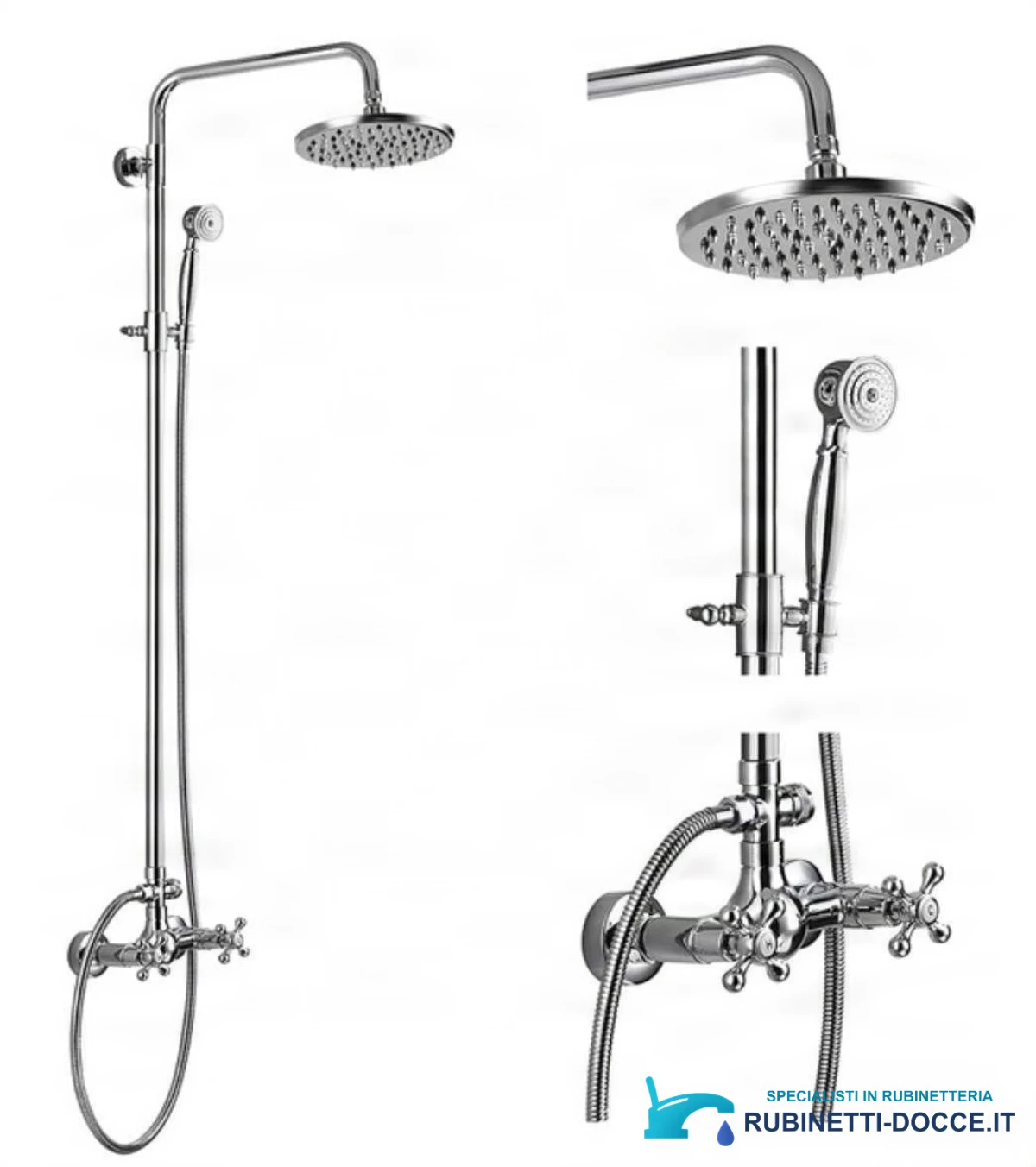 Sistema doccia TN1700 da esterno in ottone con LED, getti multipli e finiture multiple