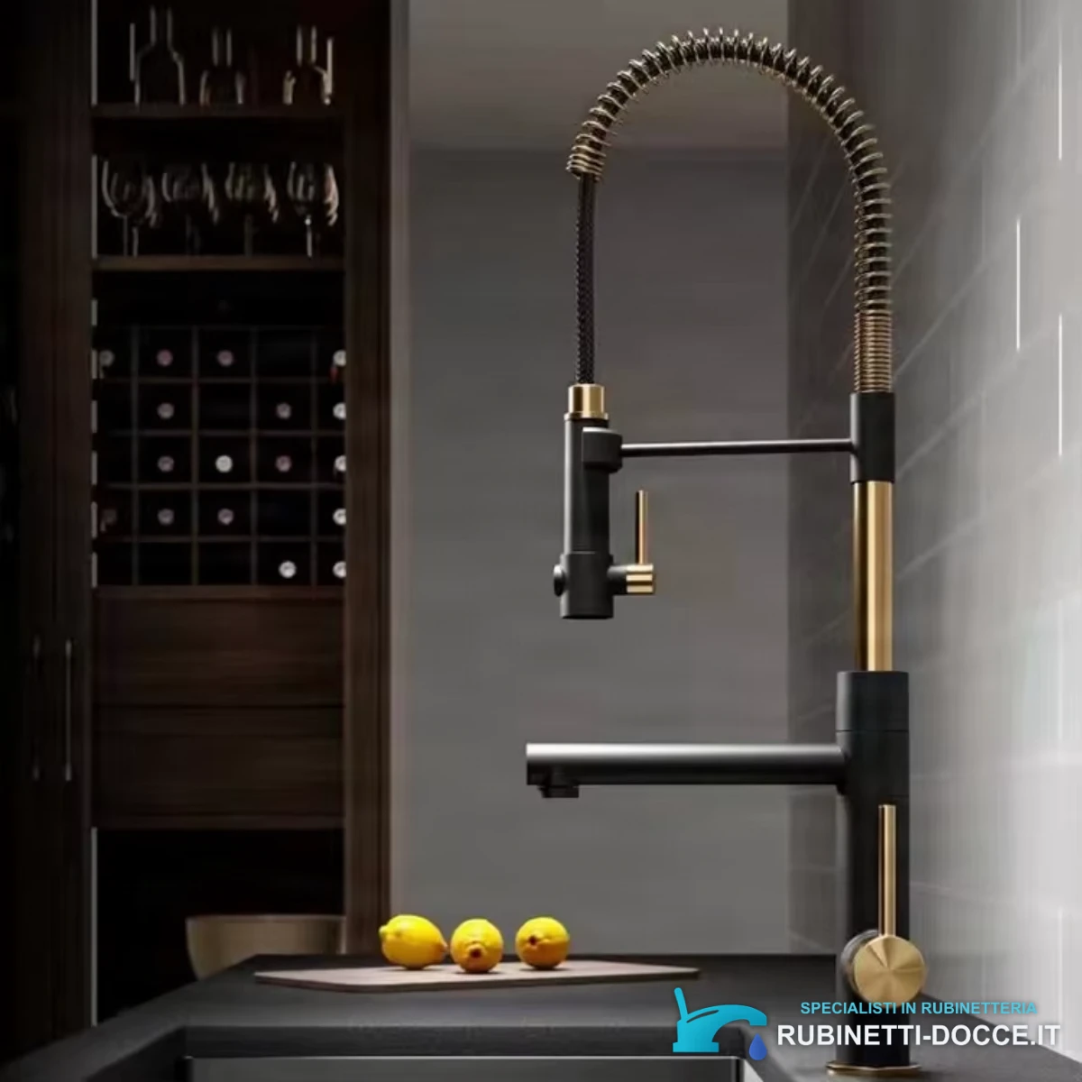Miscelatore in acciaio inox 304 monocomando da piano ELITE EDITION KFD1693 nero opaco e oro