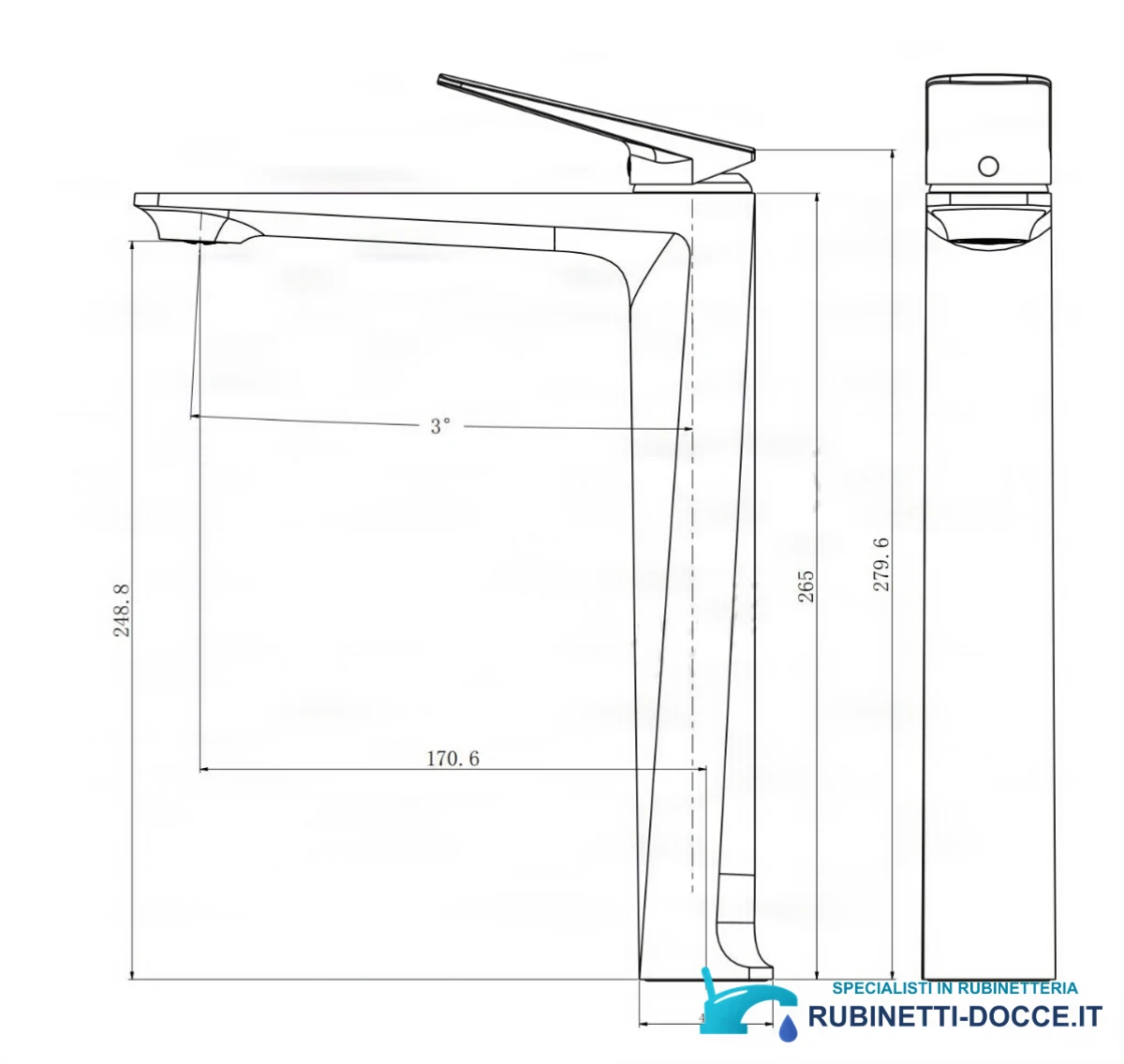 Disegno tecnico miscelatore per lavabo ELITE EDITION BS1910 (279,6 mm, sporgenza 170,6 mm)