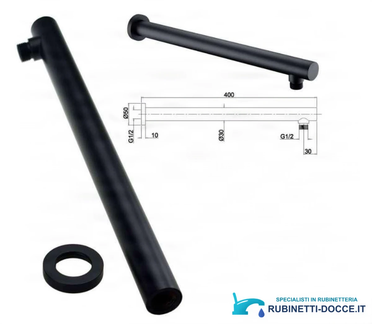 Sistema doccia a incasso EYN BP1225 a due uscite, finiture nero opaco, nero e nero opaco con ugelli bianchi