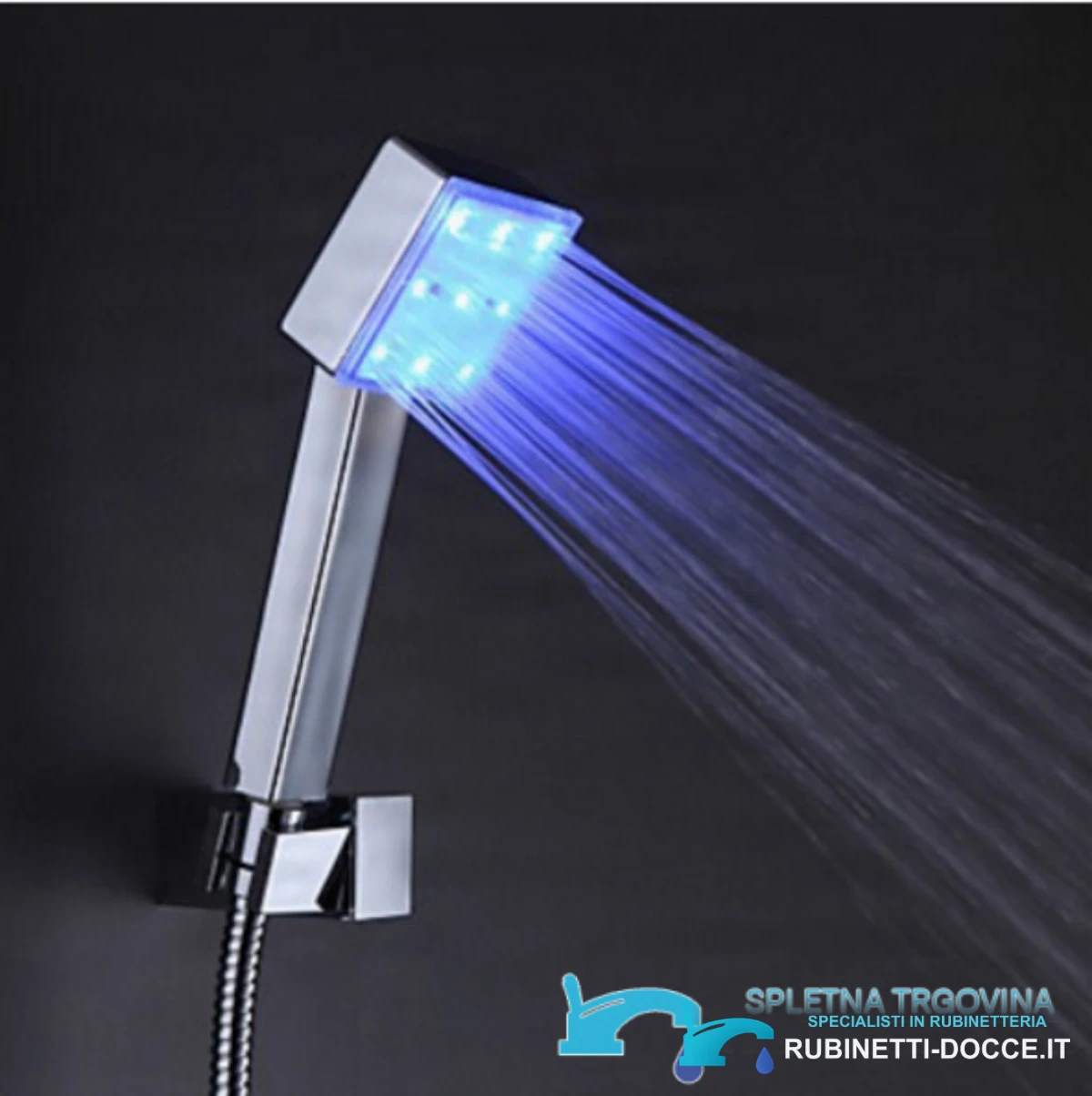 Sistema doccia LED da incasso woo-2436 cromato con doccetta illuminata di blu