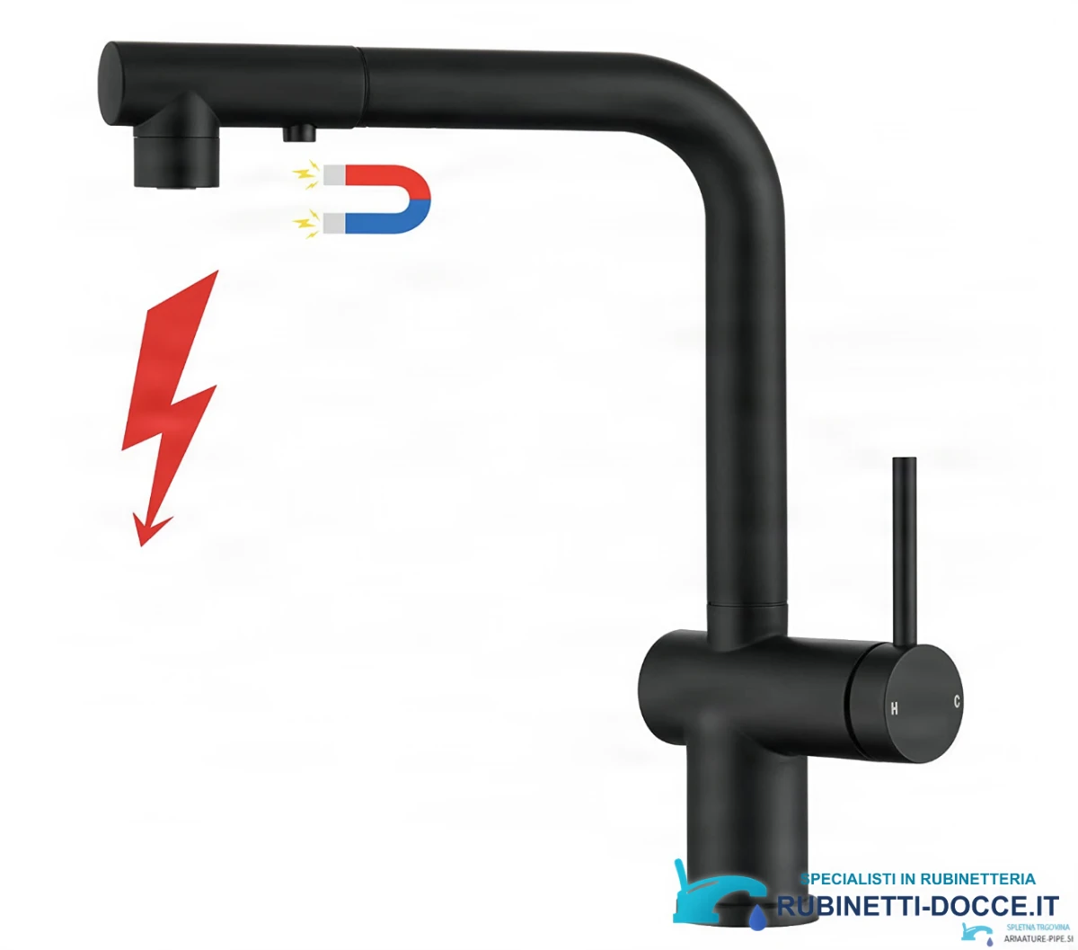 Elegante rubinetto da cucina a bassa pressione NTB2003 nero opaco