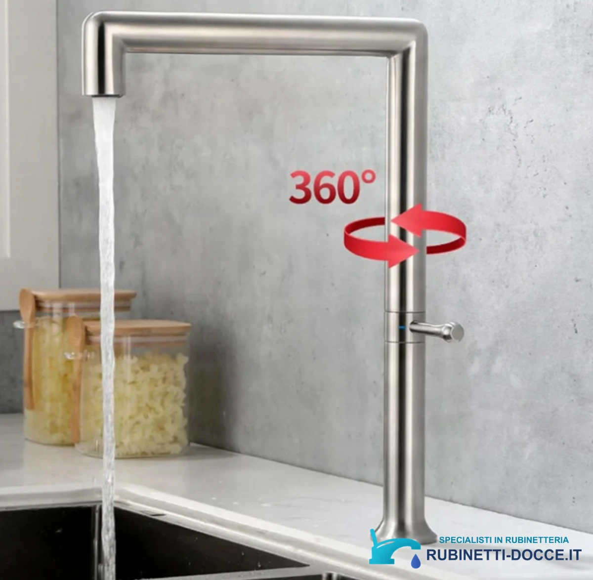 Rubinetto da cucina ELITE EDITION KF1044 in acciaio inox con bocca girevole, disponibile in più finiture