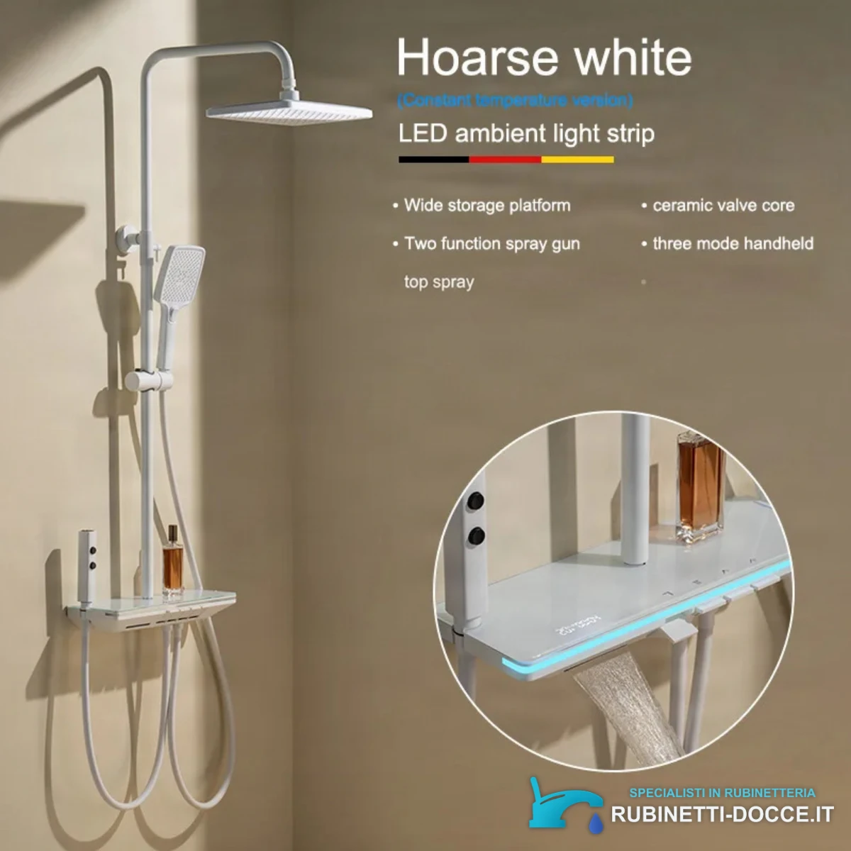 Sistema doccia a parete ELITE EDITION BSE1307 con LED, getti massaggianti, cascata e finiture in più colori