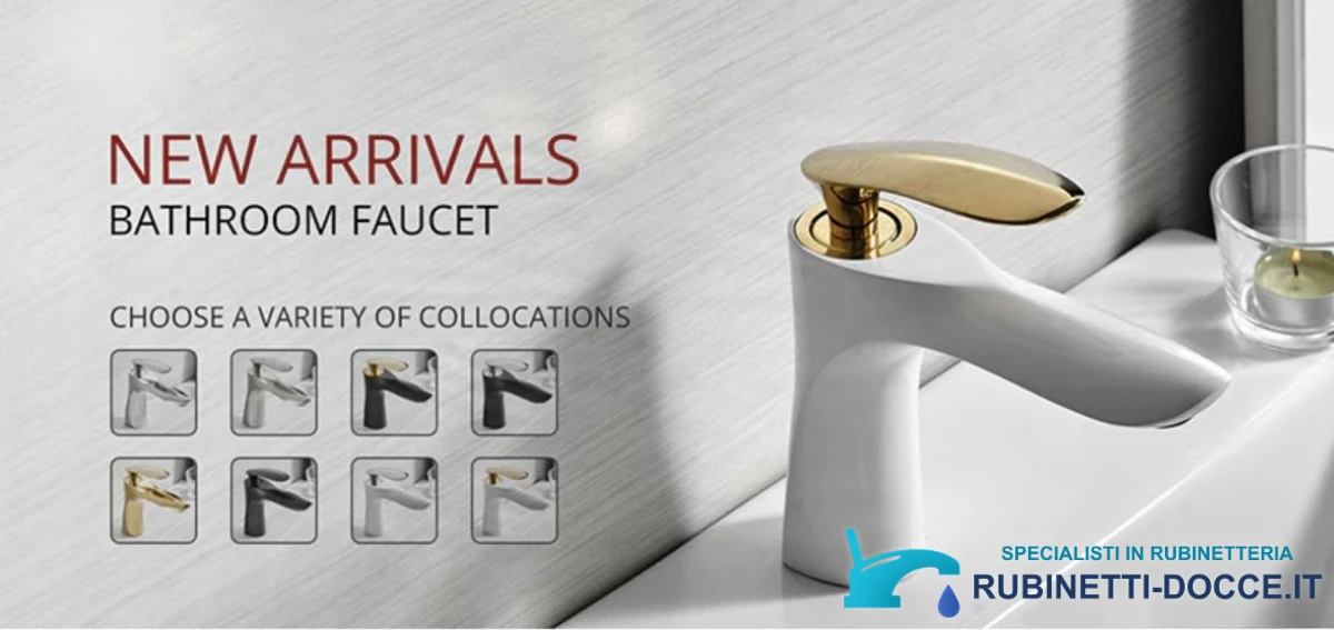 Miscelatore per lavabo freestanding EYN BZ2224 in più finiture, tra cui bianco e oro o bianco e cromo