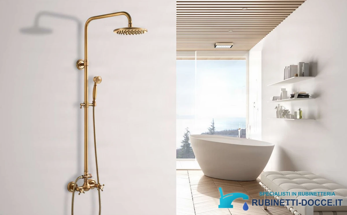 Sistema doccia TN1700 da esterno in ottone con LED, getti multipli e finiture multiple