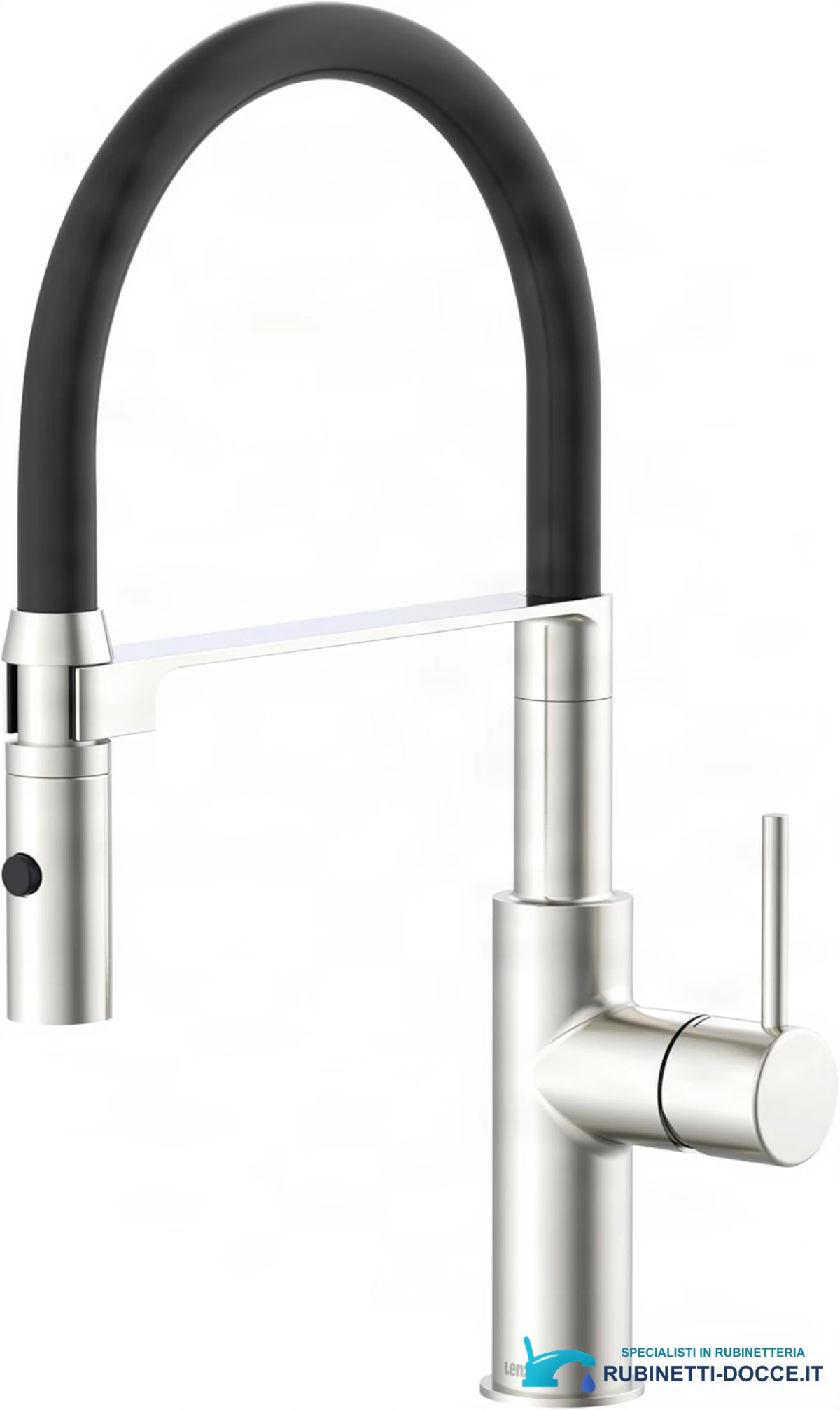 Rubinetto da cucina ELITE EDITION KF1445 in argento spazzolato con bocca flessibile nera