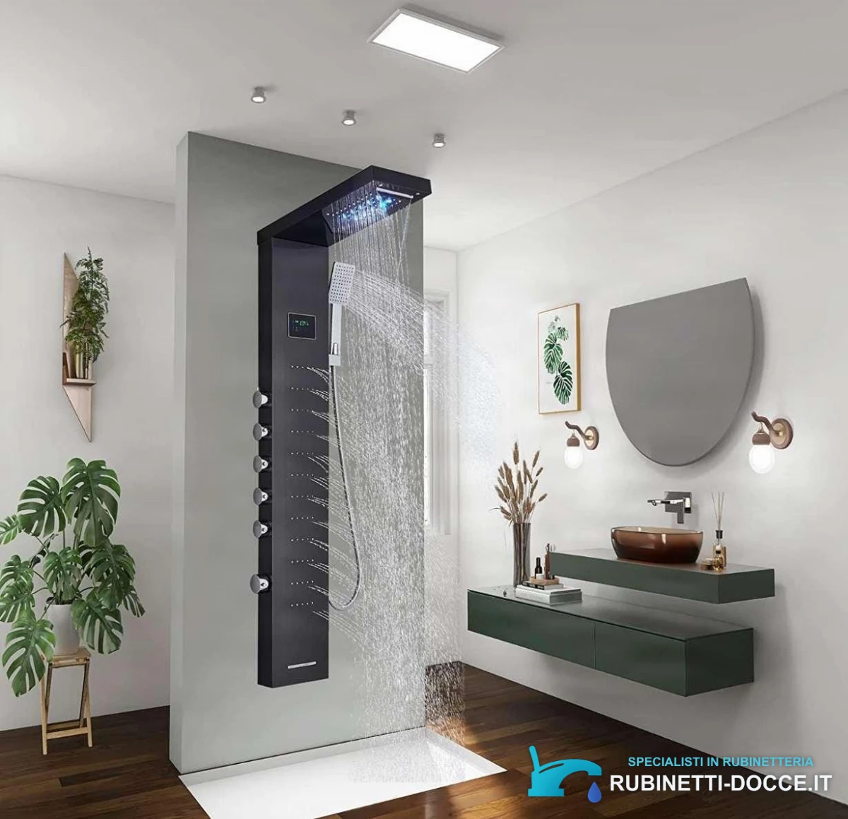 Sistema doccia a parete EYN con display LED BSP2040 in nero opaco