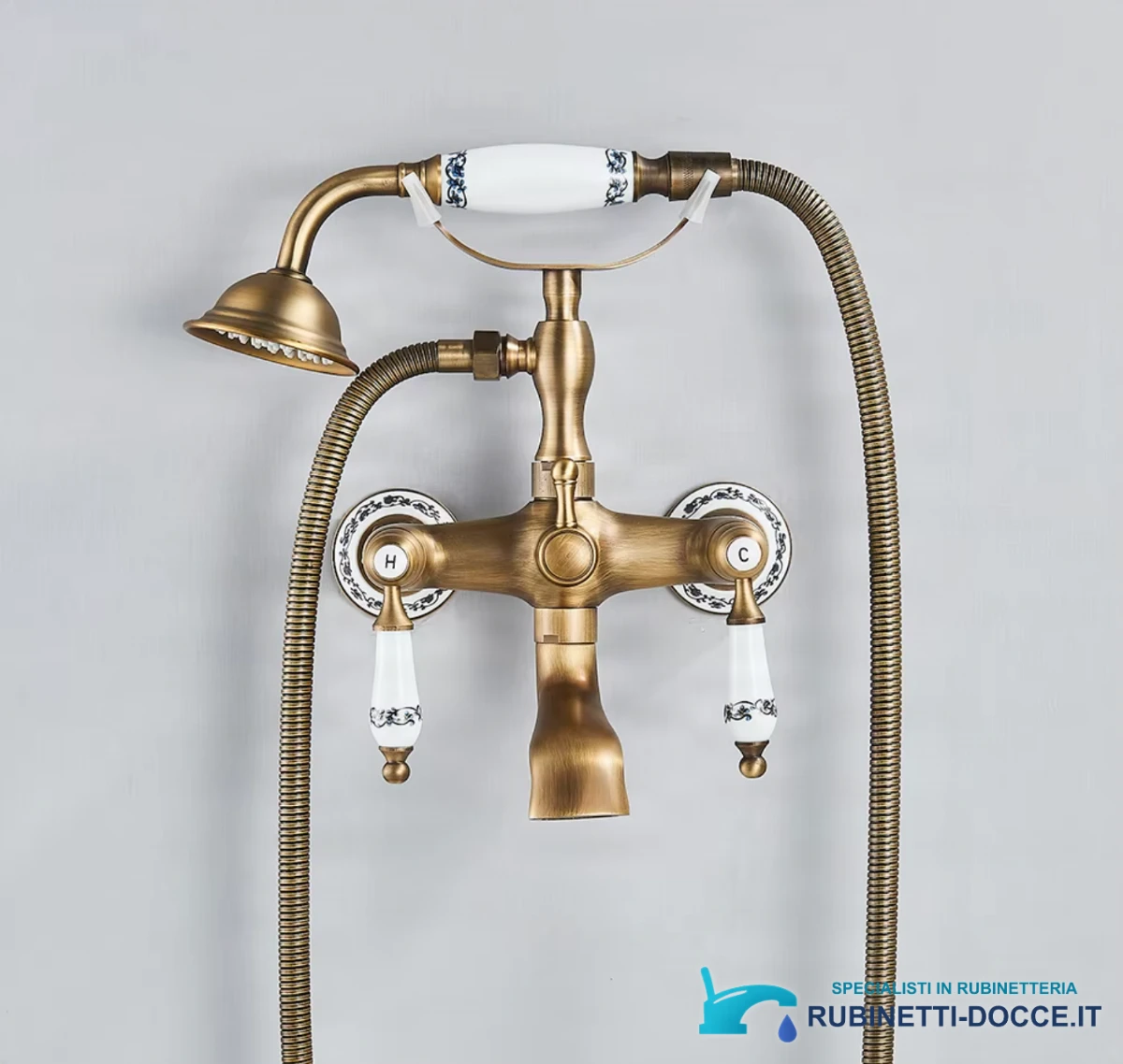 Rubinetto vasca classico BBT1509, vista frontale con manopole in ceramica