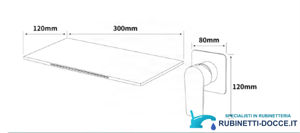 Disegno tecnico BSW1722 con bocca 300 × 120 mm e rosetta 80 × 120 mm
