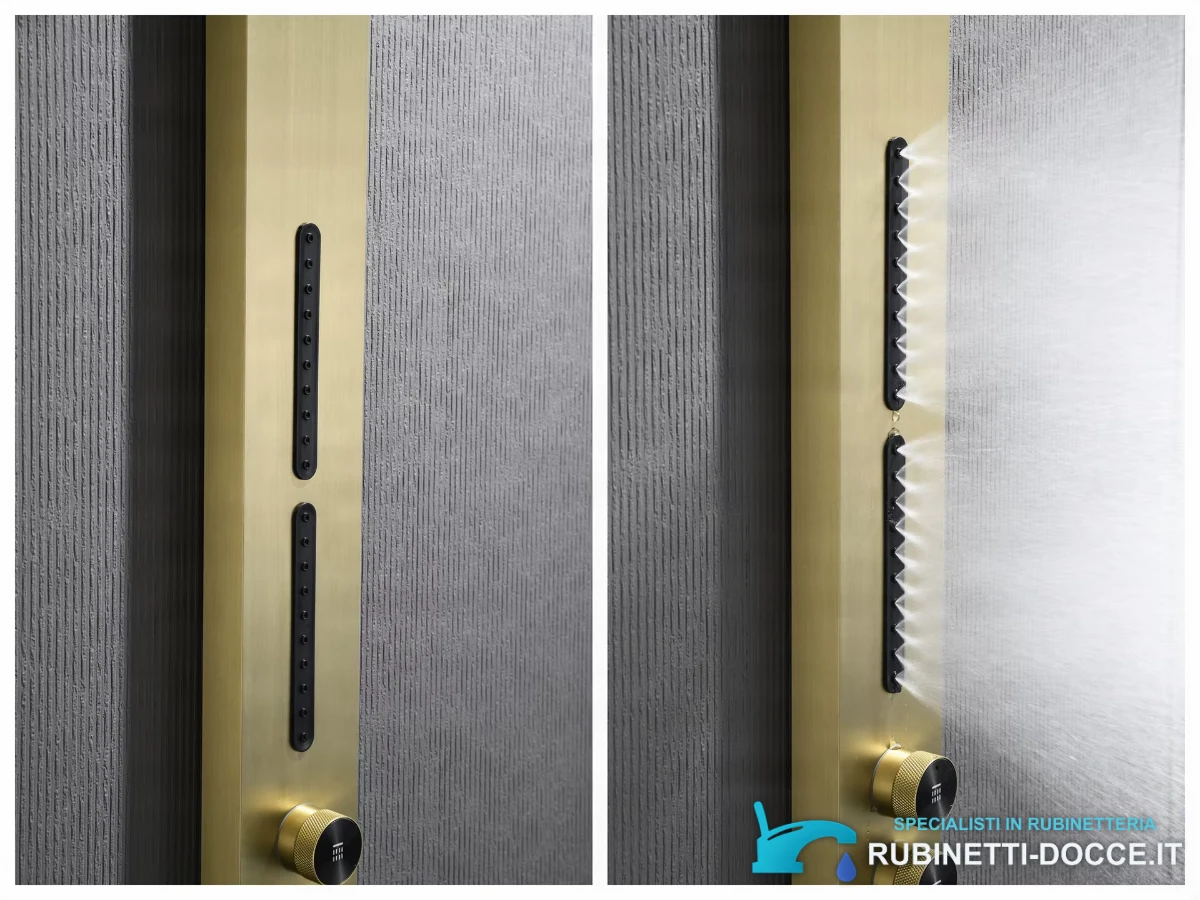 Pannello doccia esterno ELITE EDITION BSW1726 in ottone con display e getto a cascata, oro spazzolato e altre finiture