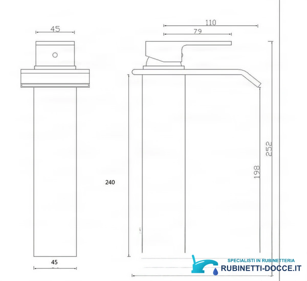 Miscelatore per lavabo EYN103 in ottone con bocca a cascata, disponibile in più finiture