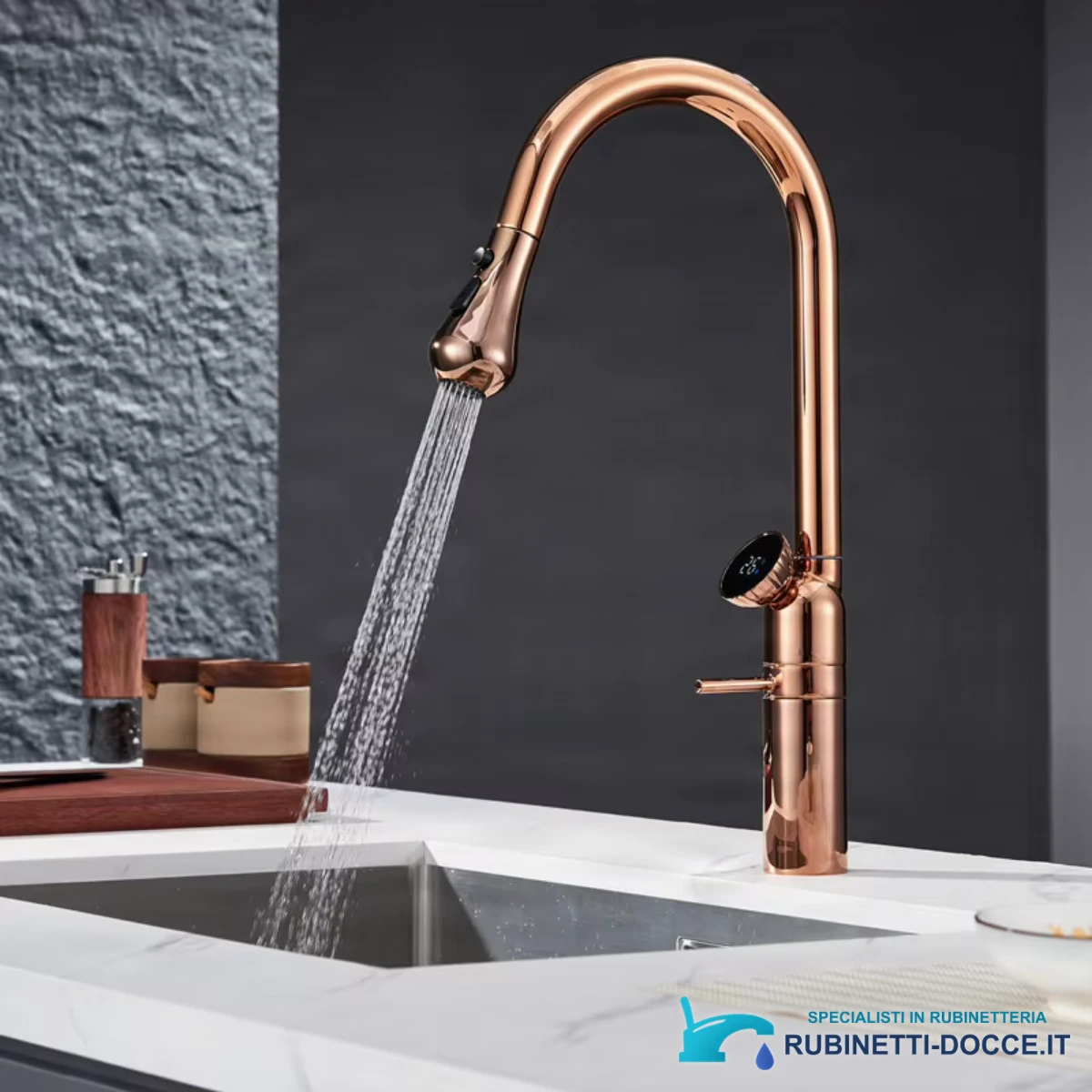 Miscelatore cucina ELITE EDITION KF1694 oro rosa lucido, monocomando, con doccetta estraibile