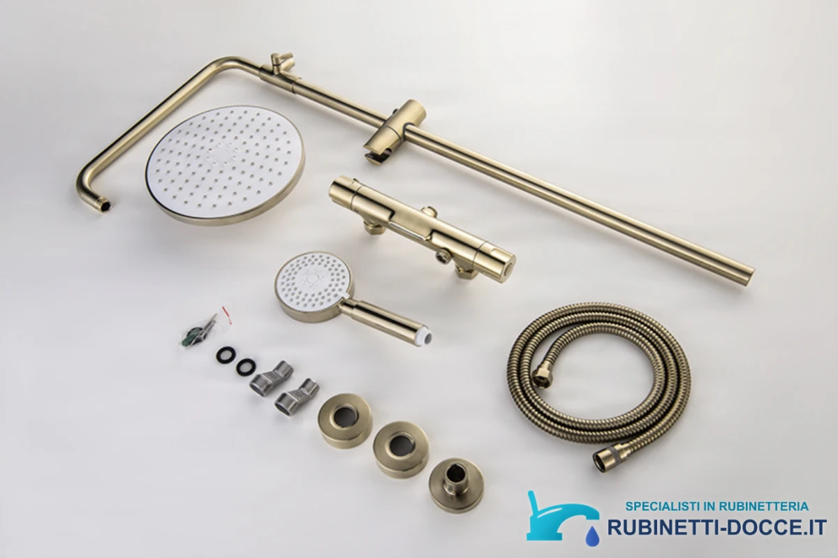 Sistema doccia esterno GT2251 termostatico, argento satinato o oro spazzolato, finitura oro