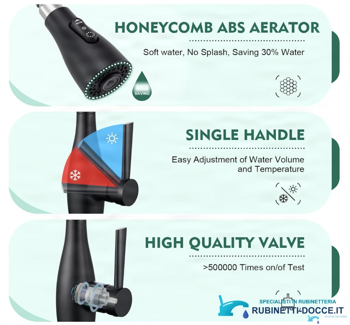 Dettagli del rubinetto con sensore KFS1428: aeratore, leva monocomando e valvola