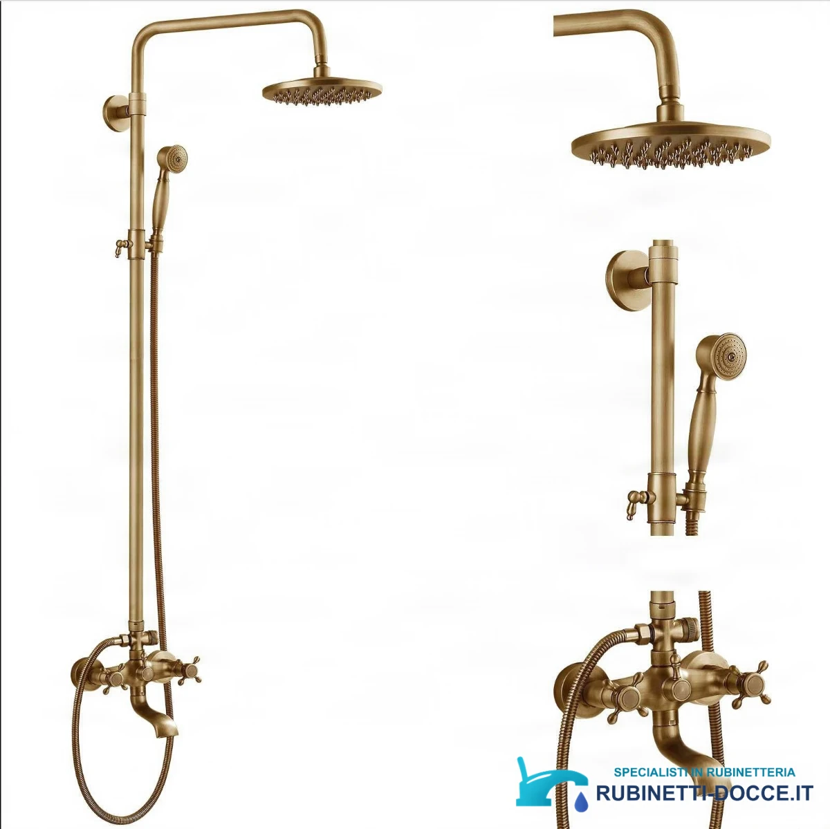 Sistema doccia esterno EYN woo-3100 AT1442 con bocca girevole, in ottone antico, bronzo antico e altre finiture
