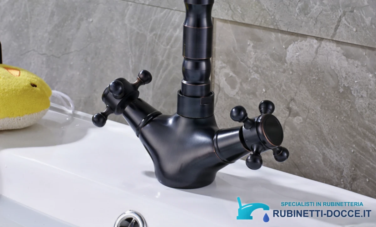 Rubinetto lavabo anticato ANT2309 nero opaco con accenti rame