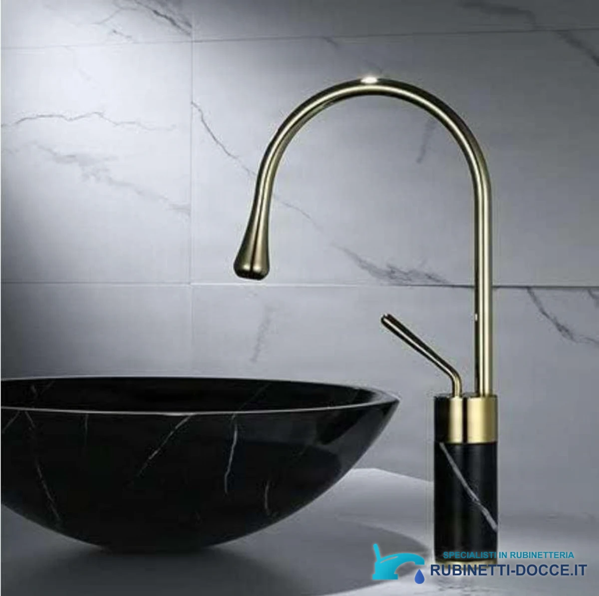 Miscelatore per lavabo EYN BF0954 da piano in ottone con bocca girevole, in più finiture tra cui oro spazzolato e nero