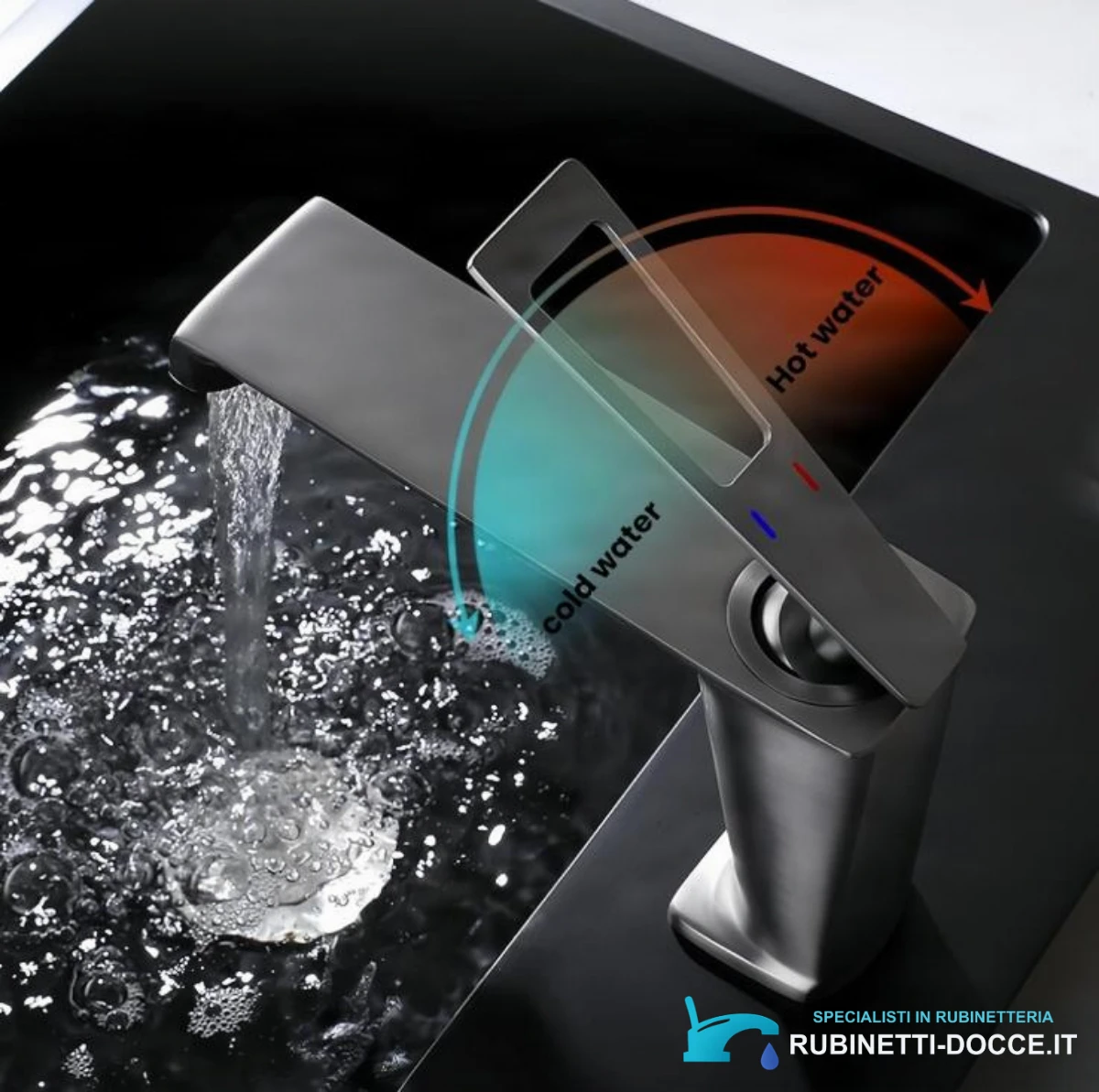 Rubinetto per lavabo ELITE EDITION BBS1257 in ottone con bocca a cascata, disponibile in più finiture