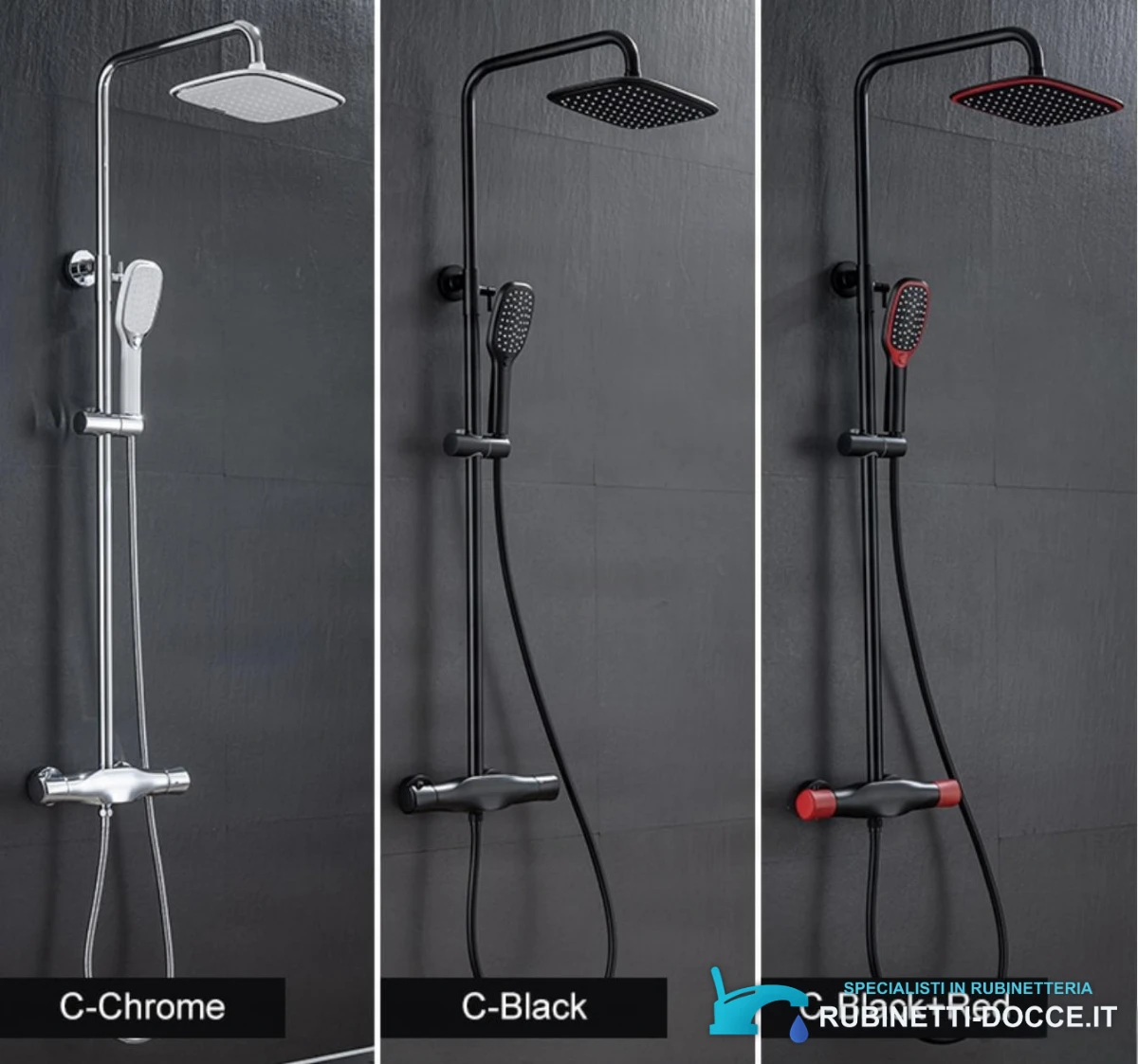 Sistema doccia termostatico esterno EYN TB1845 con bocca a cascata in più finiture