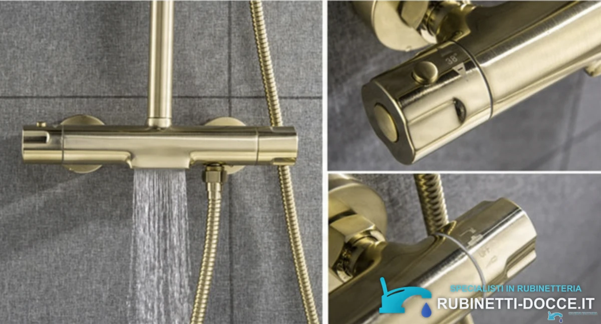 Sistema doccia esterno GT2251 termostatico, argento satinato o oro spazzolato, finitura oro
