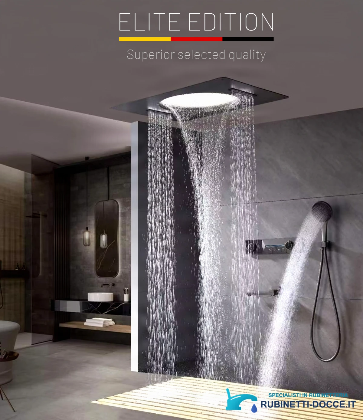Sistema doccia da incasso ELITE EDITION BSC1699 con cascata, LED e più finiture