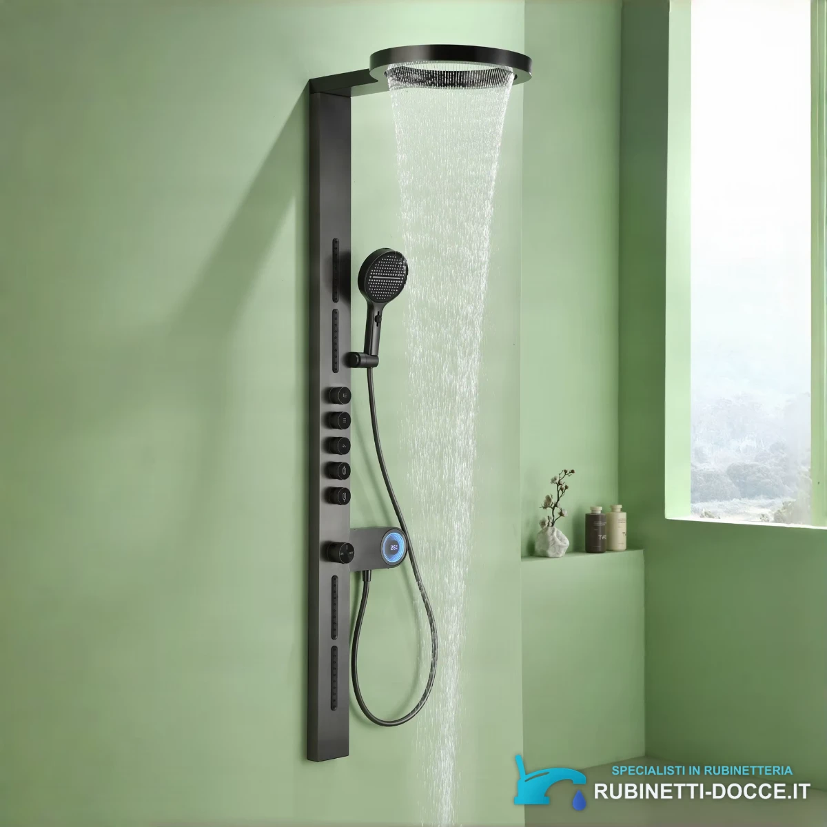 Pannello doccia esterno ELITE EDITION BSW1726 in ottone con display e getto a cascata, oro spazzolato e altre finiture