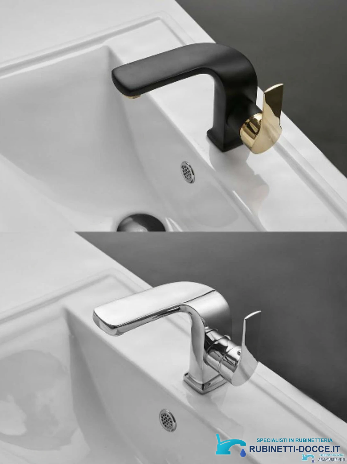 Esclusivo miscelatore lavabo NB4009 nero opaco con oro e in cromo
