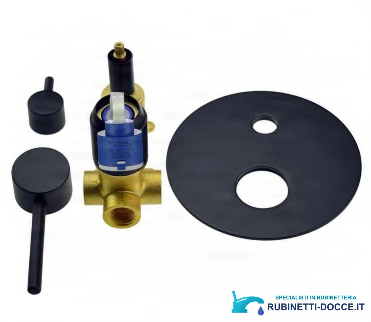 Sistema doccia a incasso EYN BP1225 a due uscite, finiture nero opaco, nero e nero opaco con ugelli bianchi