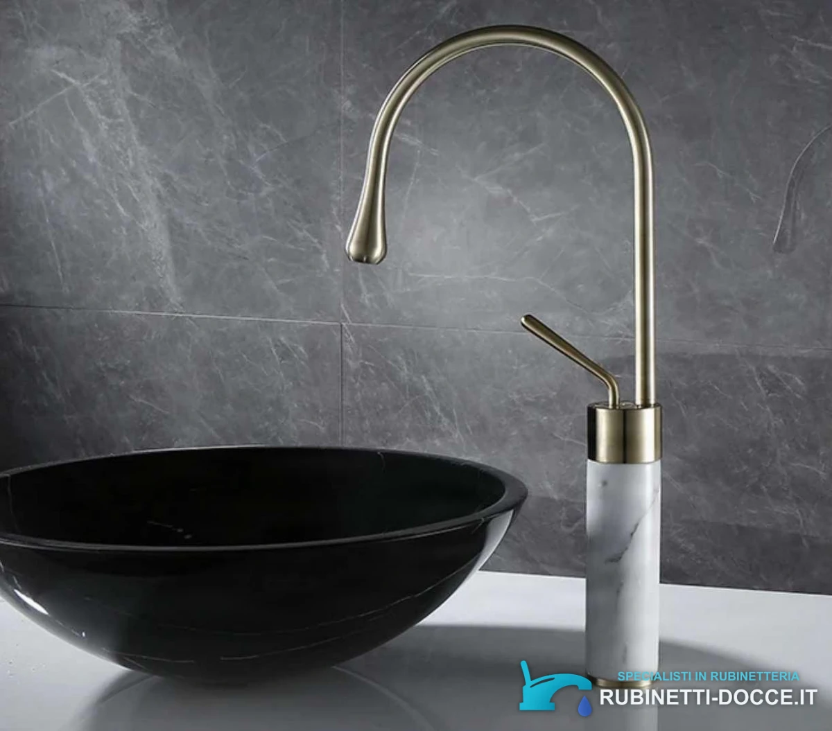 Miscelatore per lavabo EYN BF0954 da piano in ottone con bocca girevole, in più finiture tra cui oro spazzolato e nero