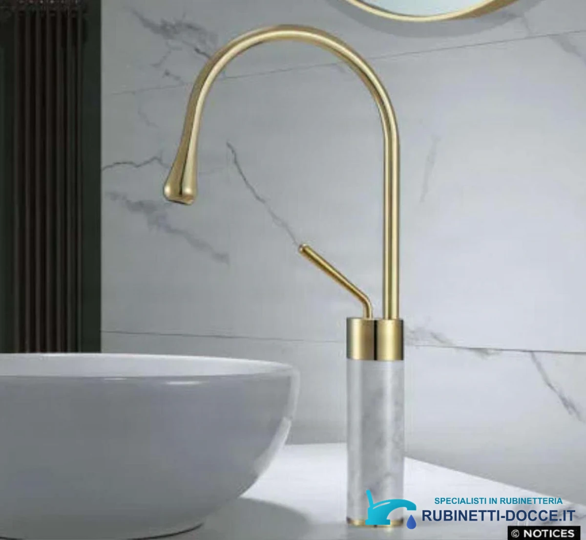 Miscelatore per lavabo EYN BF0954 da piano in ottone con bocca girevole, in più finiture tra cui oro spazzolato e nero