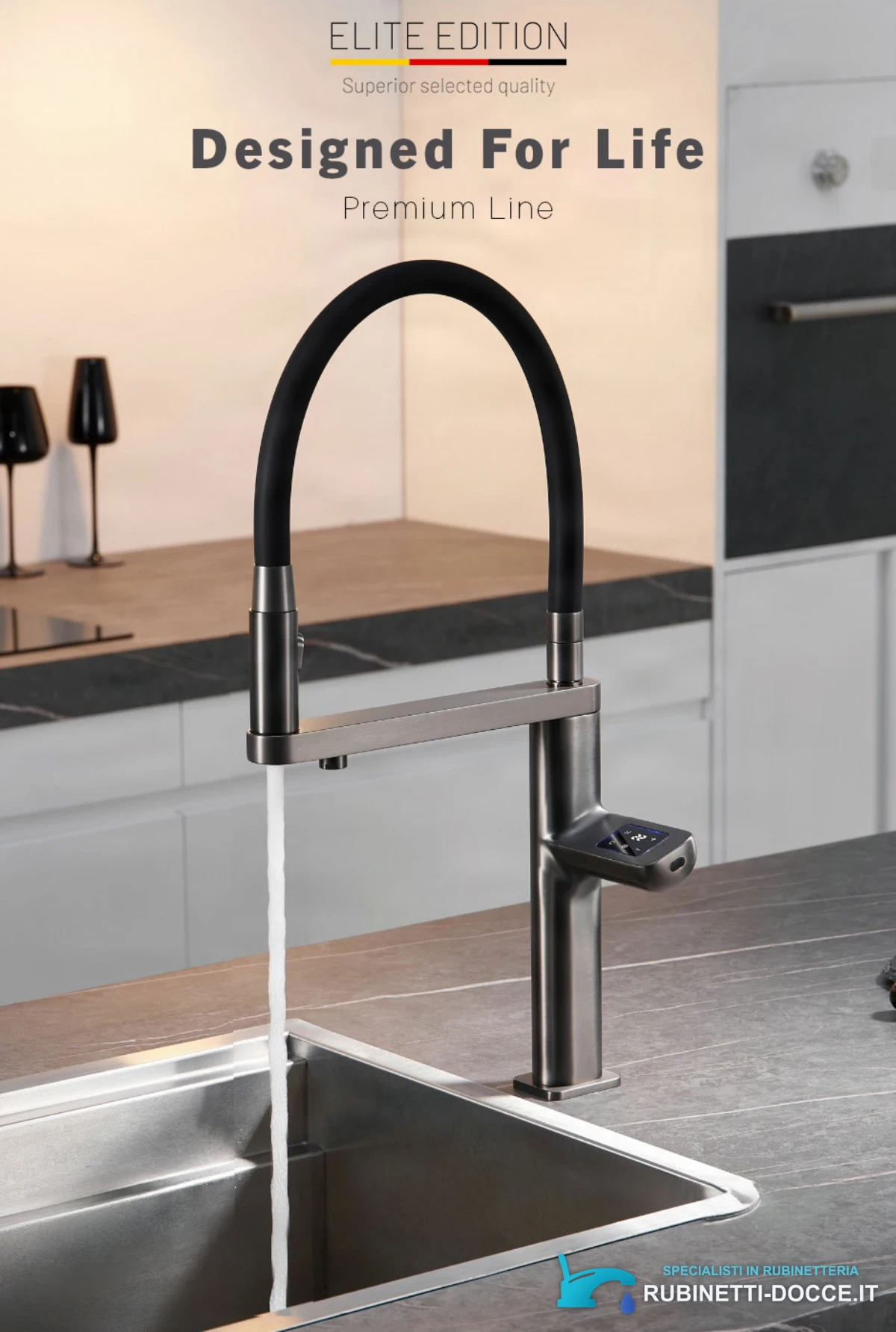 Miscelatore da cucina di lusso ELITE EDITION KFS1814 in uso presso un lavello moderno