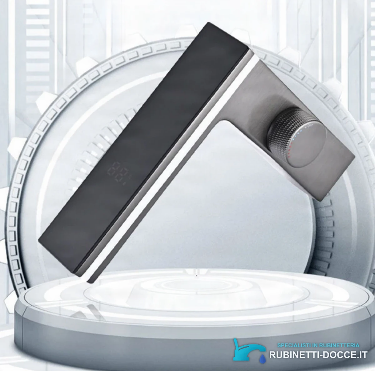 Rubinetto lavabo ELITE EDITION BS1826, vista obliqua in grigio canna di fucile e nero