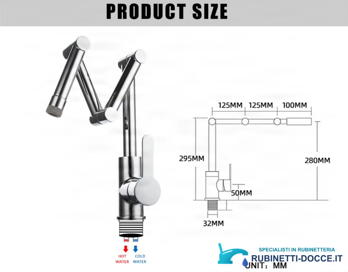 Disegno tecnico del rubinetto da bagno KS1409 (295 mm, bracci 125+125+100 mm)