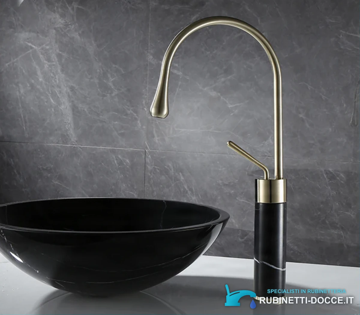 Miscelatore per lavabo EYN BF0954 da piano in ottone con bocca girevole, in più finiture tra cui oro spazzolato e nero